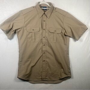 Propper Khaki Safari Style Short Sleeve Shirt Ripstop Fabric Size Large